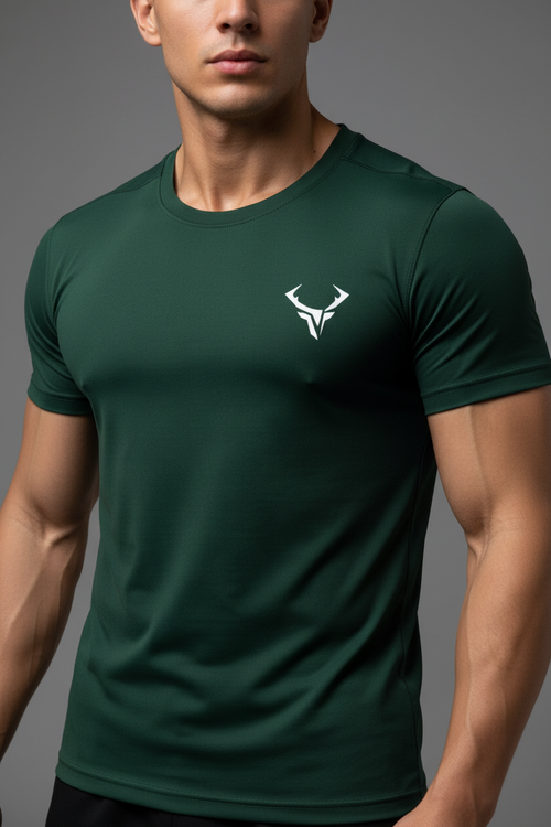 Forest Green Athletic T-Shirt with White Buck Logo